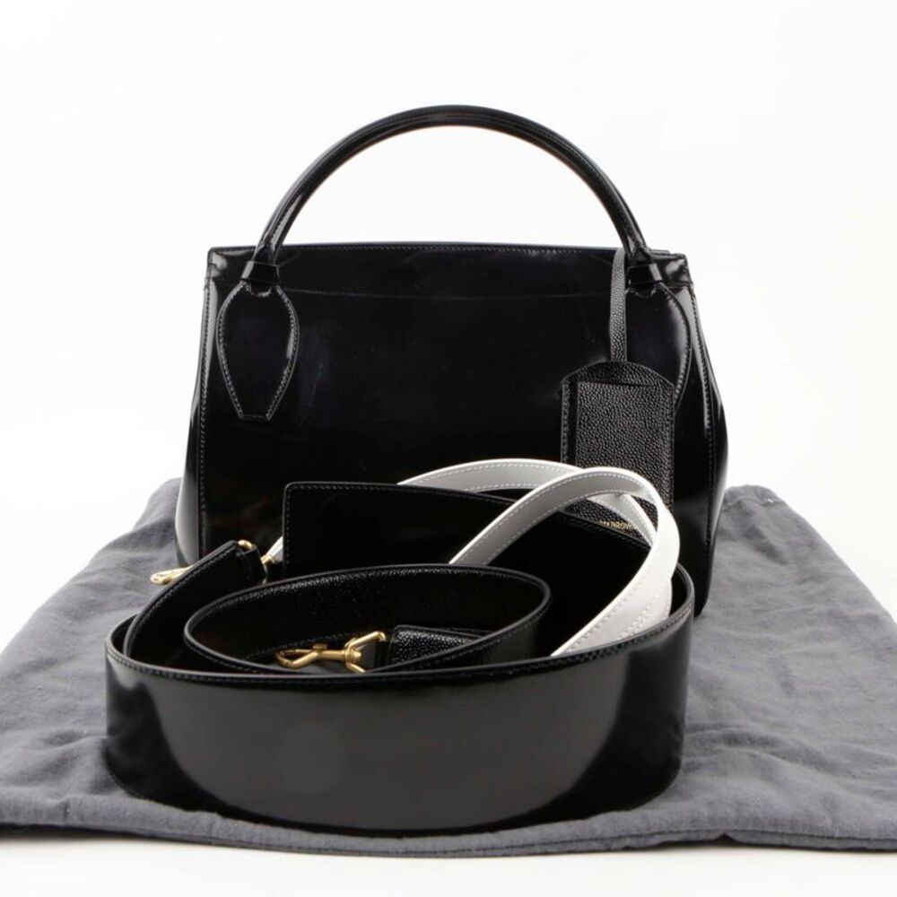 Large Black Leather Three Strap Tote And Shoulder Bag